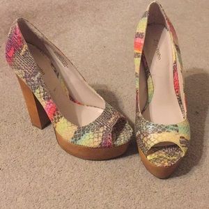 Fun faux snake skin print colored heels